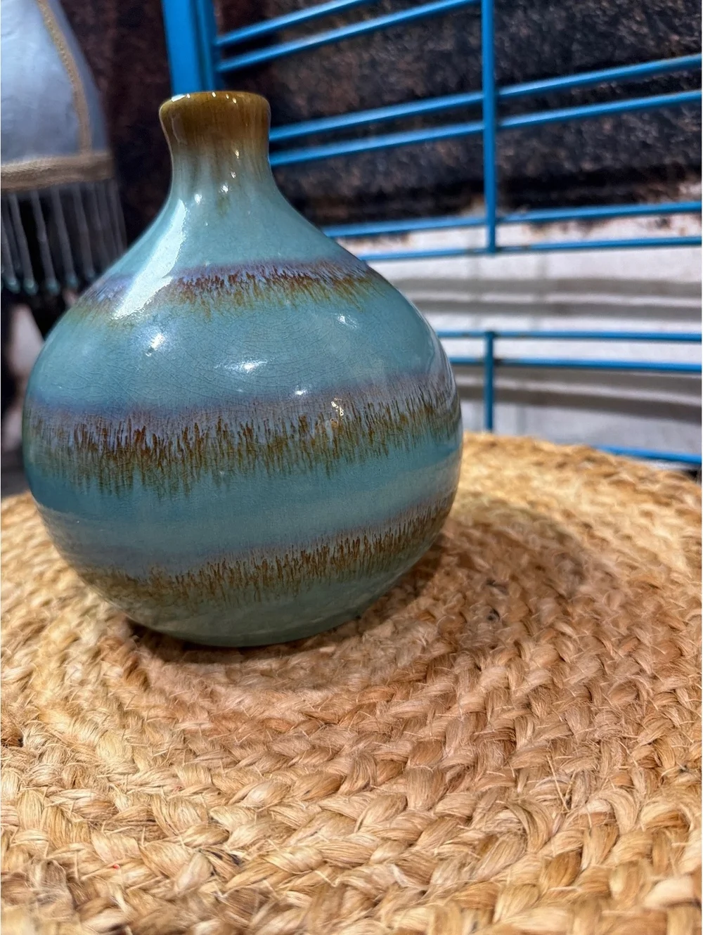 Blue and Brown Ceramic Table Vase with Gradient Glaze
